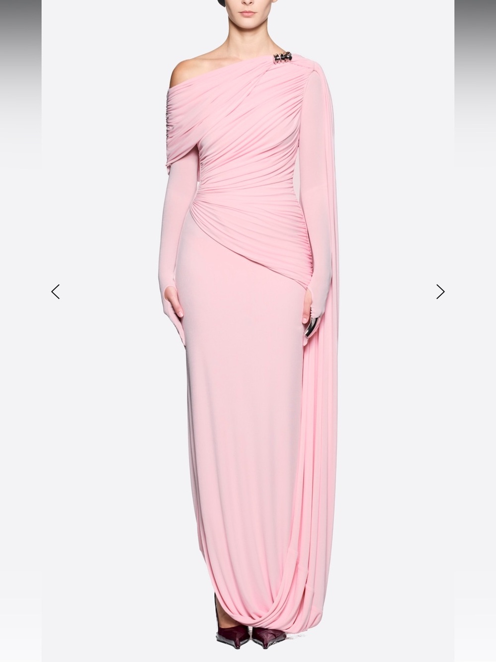 Asymmetric One-Shoulder Chats by C. Dam Pink Draped Evening Dress